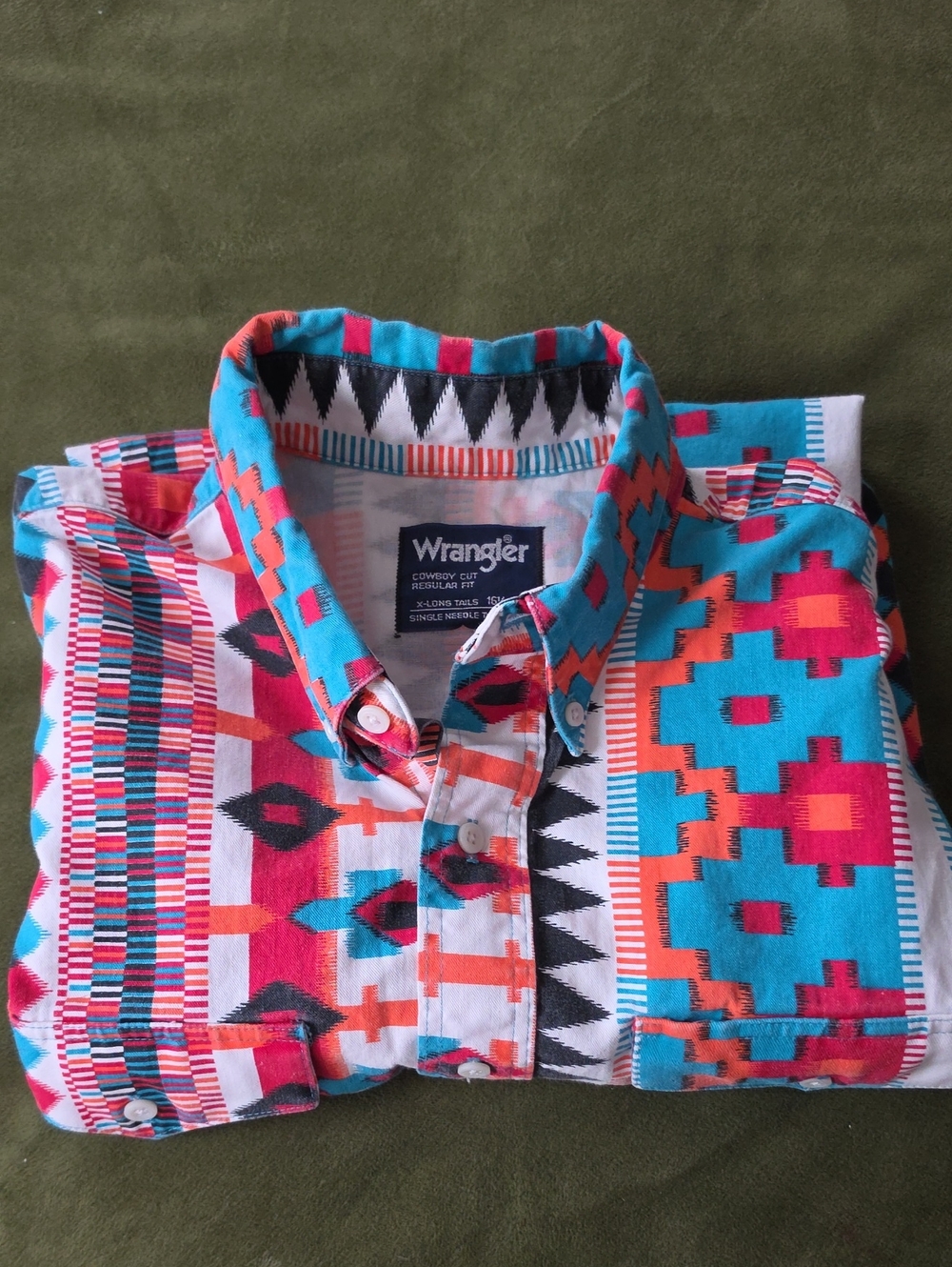 Wrangler Turquoise and Coral Aztec Button-Down Shirt